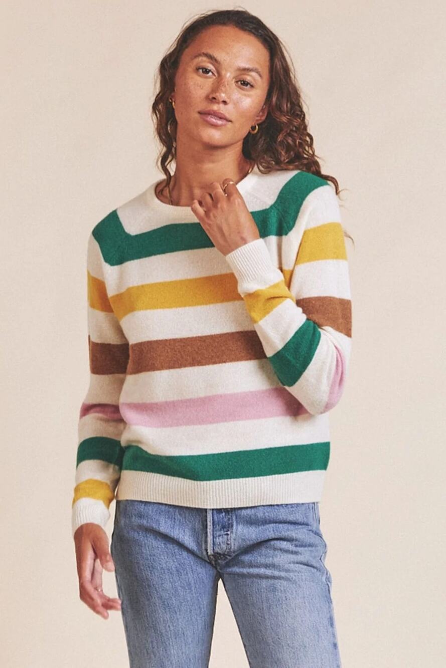 TROVATA Renee Cashmere Sweater Crewneck Multicolor Croquet Stripe Women's M
